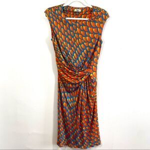ISSA LONDON Blue and Orange Sleeveless Ruched Detail Cocktail Dress - Size 6